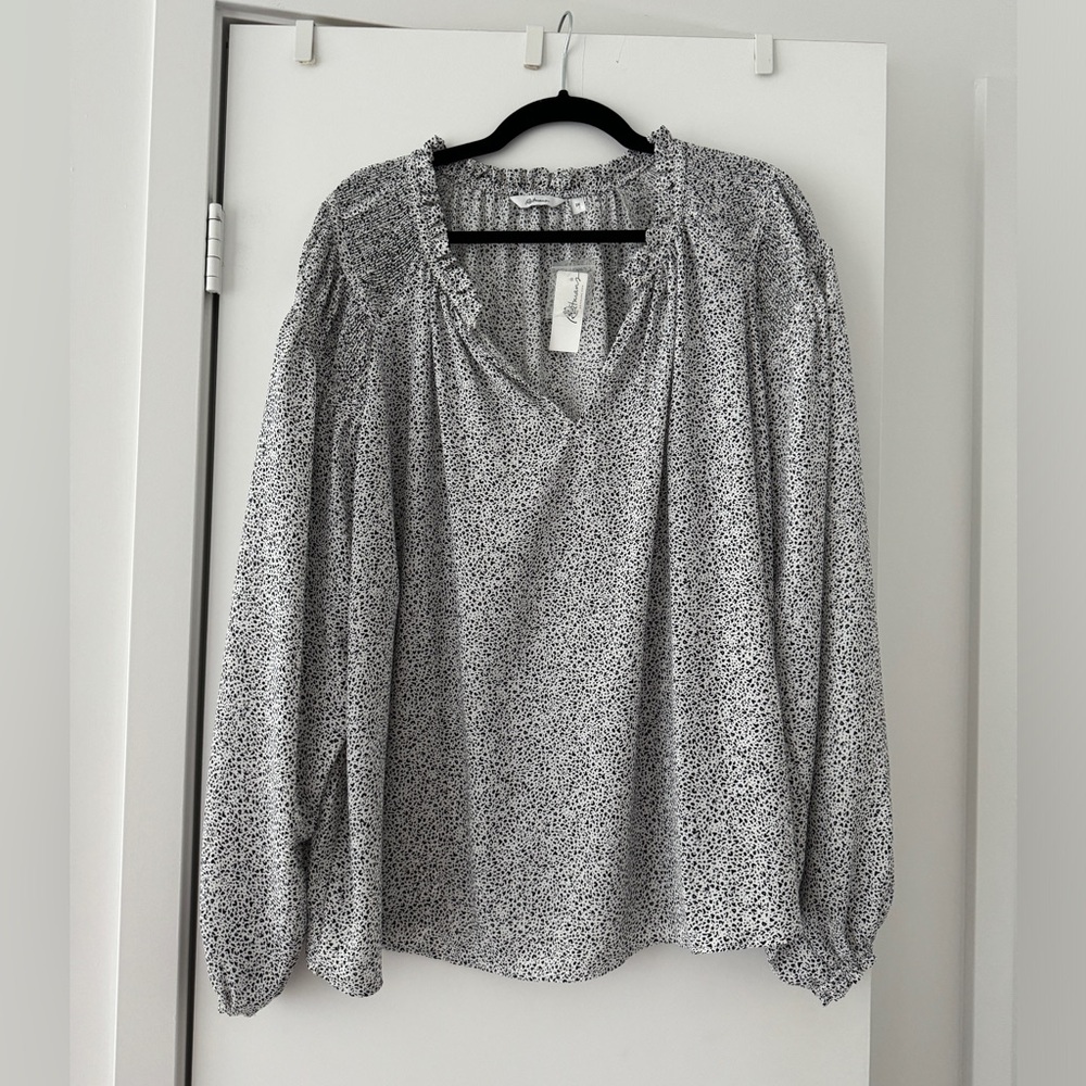 Lightweight Black & White Printed Peasant Blouse - Women Tops